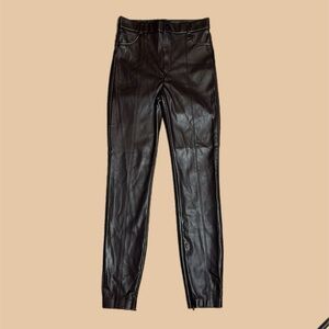 NEW Zara High Rise Faux Leather Skinny Pants Ankle Zip Hem Brown Sz S